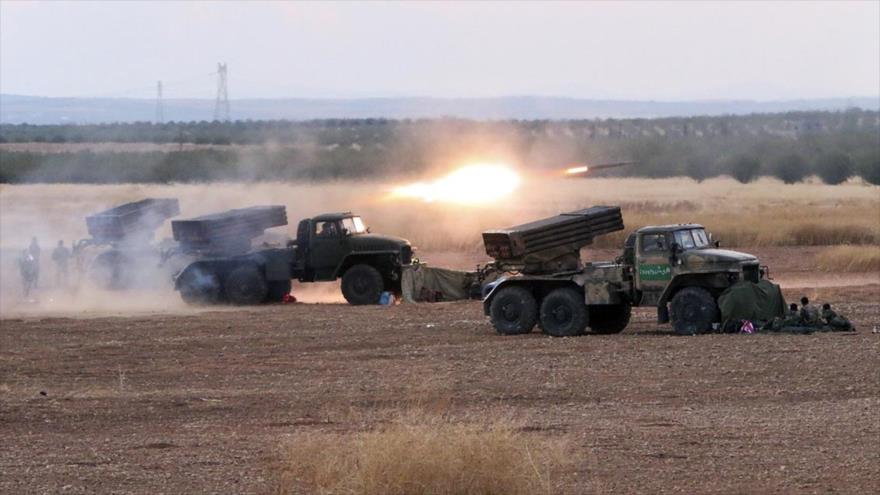 Sistemas de lanzacohetes múltiples del Ejército de Siria durante operaciones militares.