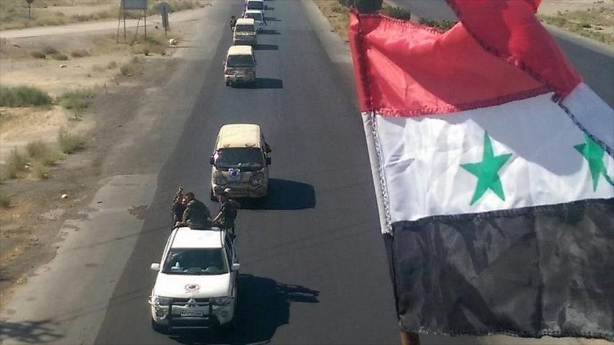 El convoy de refuerzos de las Fuerzas de Escudo Qalamun en Hama, 5 de agosto de 2017.