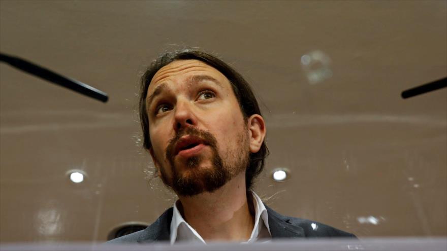 El líder de Podemos, Pablo Iglesias, en una conferencia de prensa, Madrid, 27 de junio de 2017.