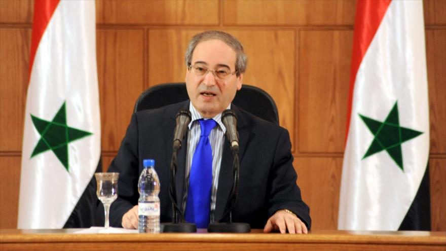 El vicecanciller sirio Faisal al-Miqdad, durante una rueda de prensa en Damasco, la capital de Siria.