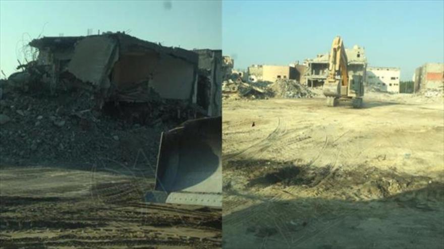 La foto muestra la demolición del barrio de Al-Musawara en la ciudad chií de Al-Awamiya en Arabia Saudí.