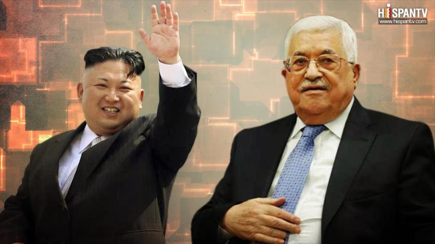 El presidente palestino, Mahmud Abás (izda), y el líder de Corea del Norte, Kim Jong-un.