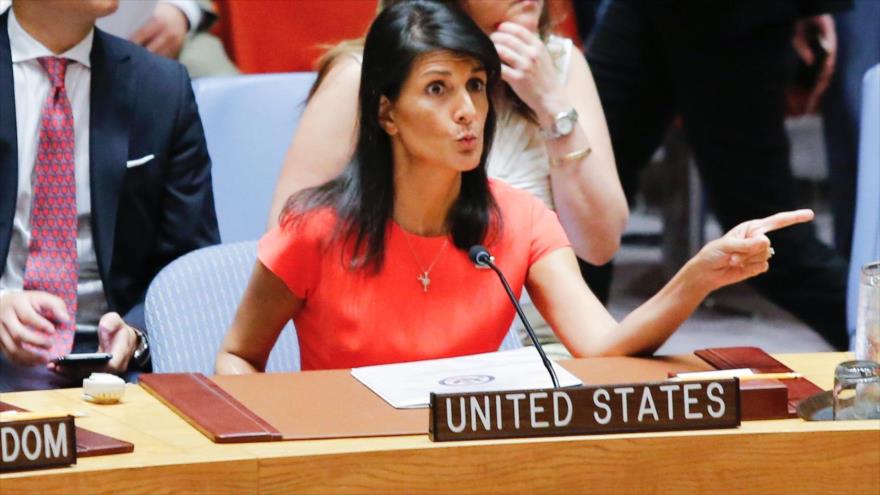 La embajadora de EE.UU. ante la ONU, Nikki Haley, en una sesión del Consejo de Seguridad, 5 de agosto de 2017.