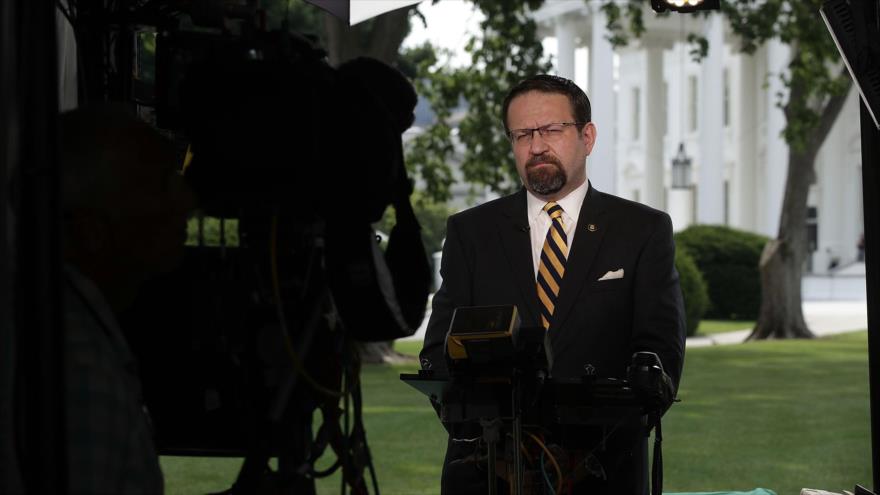 El asesor de Seguridad Nacional de la Casa Blanca, Sebastian Gorka, ofrece una entrevista a Fox News, junio de 2017.