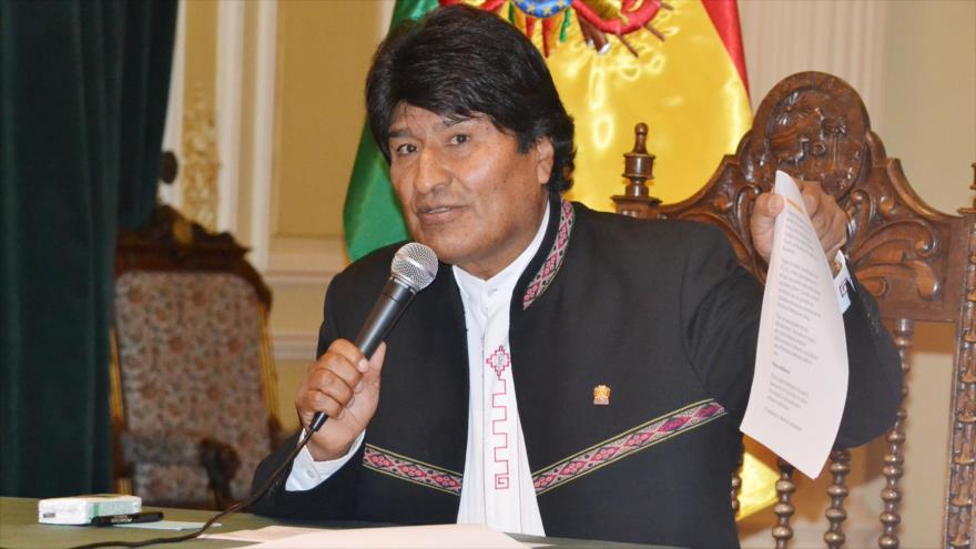 El presiente boliviano, Evo Morales, en una conferencia de prensa sobre el caso de misiles chinos en el Palacio del Gobierno, 6 de septiembre de 2017.