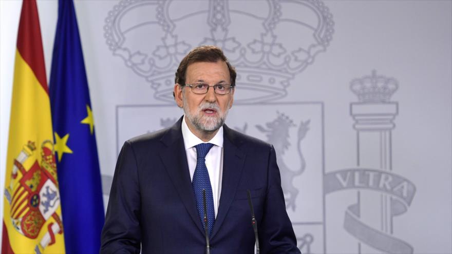 El presidente del Gobierno español, Mariano Rajoy, en conferencia de prensa en el Palacio de la Moncloa, Madrid, 7 de septiembre de 2017.