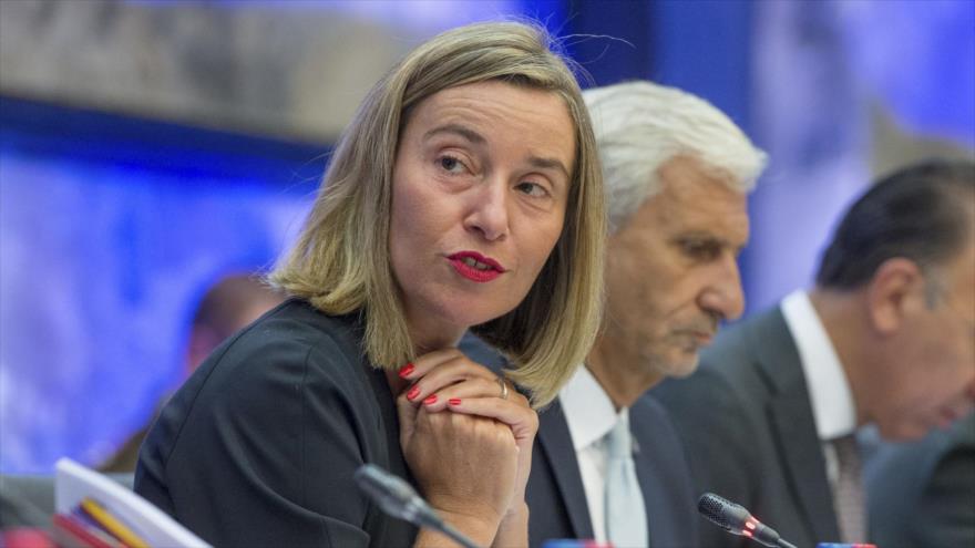 La jefa de la Diplomacia europea Federica Mogherini, reunida con ministros de Asuntos Exteriores de la UE, 7 de septiembre de 2017.