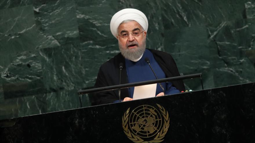 El presidente de Irán, Hasan Rohani, pronuncia un discurso durante la 72ª sesión de la Asamblea General de la ONU, 20 de septiembre de 2017
