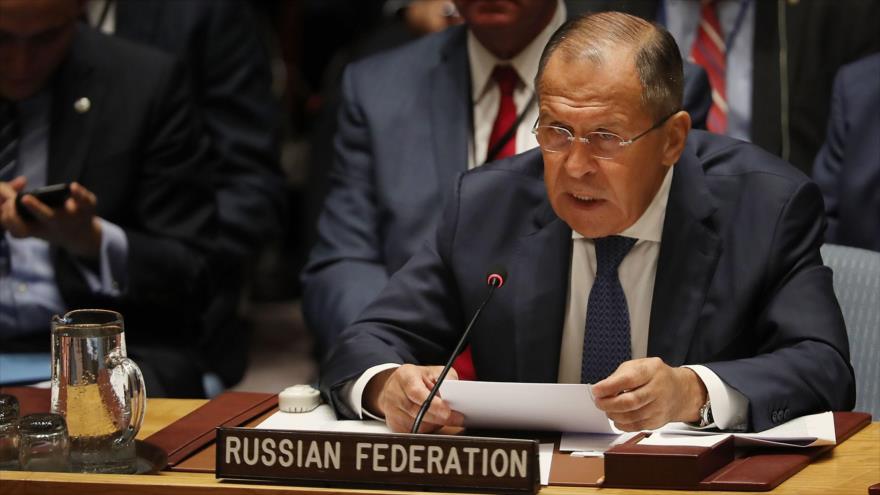 El canciller de Rusia, Serguéi Lavrov, habla durante una sesión de la Asamblea General de la ONU en Nueva York, 20 de septiembre de 2017.