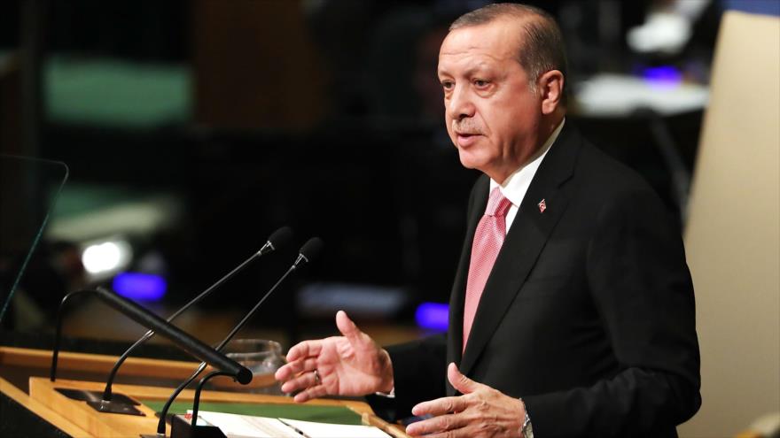 El presidente turco, Recep Tayyip Erdogan, habla en la Asamblea General de Naciones Unidas (AGNU) en Nueva York (EE.UU.), 19 de septiembre de 2017.