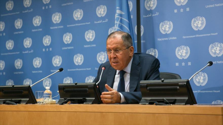 El canciller ruso, Serguei Lavrov, en una rueda de prensa en Nueva York (EE.UU.), 22 de septiembre de 2017.