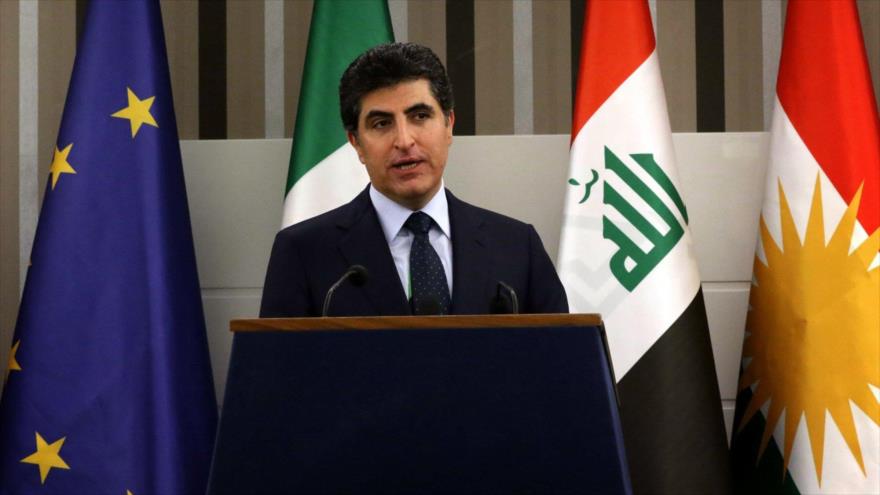 El premier del Kurdistán iraquí, Nechirvan Barzani, pronuncia un discurso por apertura del consulado italiano en esa región.