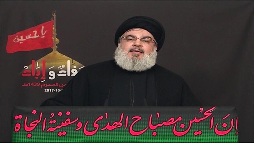 El secretario general de Hezbolá, Seyed Hasan Nasrolá, ofrece un discurso con motivo del día de Ashura, 1 de octubre de 2017.