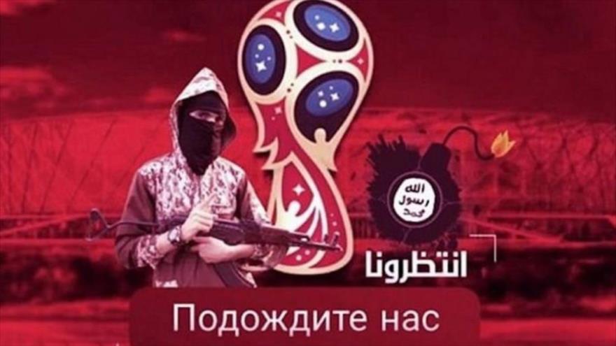 Imagen propagandística de Daesh que amenaza con atacar el Mundial de Rusia 2018.