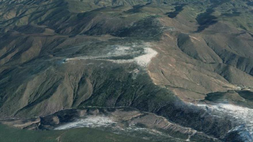 Una imagen satelital de la montaña Mantap, situada en el noreste de Corea del Norte.