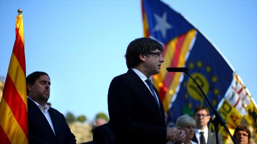 El presidente catalán, Carles Puigdemont, en un acto en Barcelona, 15 de octubre de 2017.