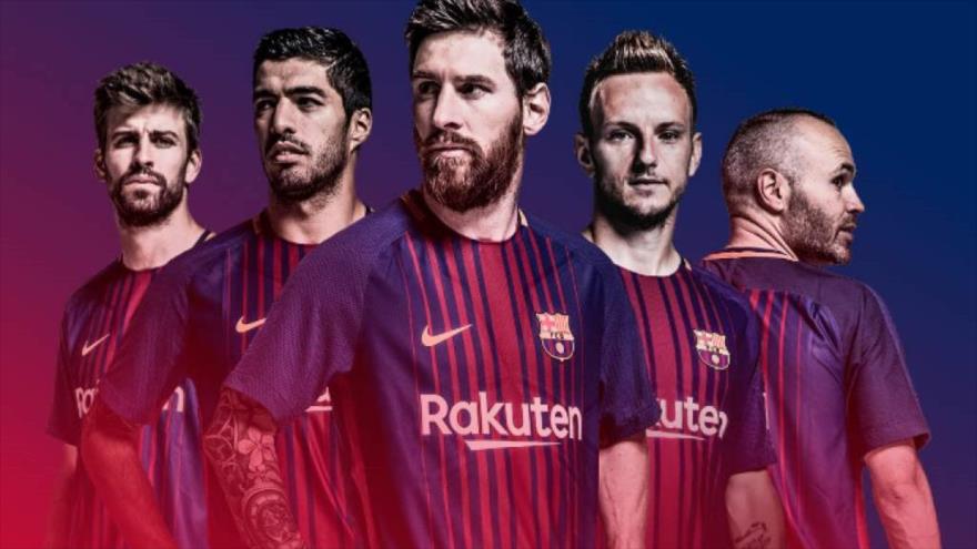 Los jugadores del Barça de izquierda a derecha: Gerard Piqué, Luis Suárez, Lionel Messi, Ivan Rakitic y Andrés Iniesta.