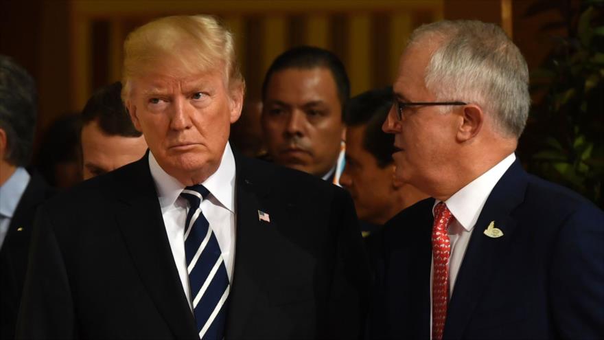 El presidente de EE. UU., Donald Trump (izda.) y el premier de Australia, Malcolm Turnbull, en la cumbre del G-20 en Alemania, 7 de julio de 2017.