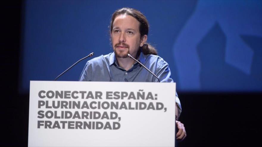 El líder de Podemos, Pablo Iglesias, habla durante una jornada organizada por su formación, 30 de octubre de 2017.