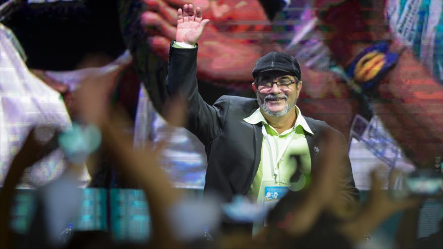 El líder de la FARC, Rodrigo Londoño Echeverri, alias “Timochenko” durante el cierre de su Congreso Nacional en Bogotá, 1 de septiembre de 2017.