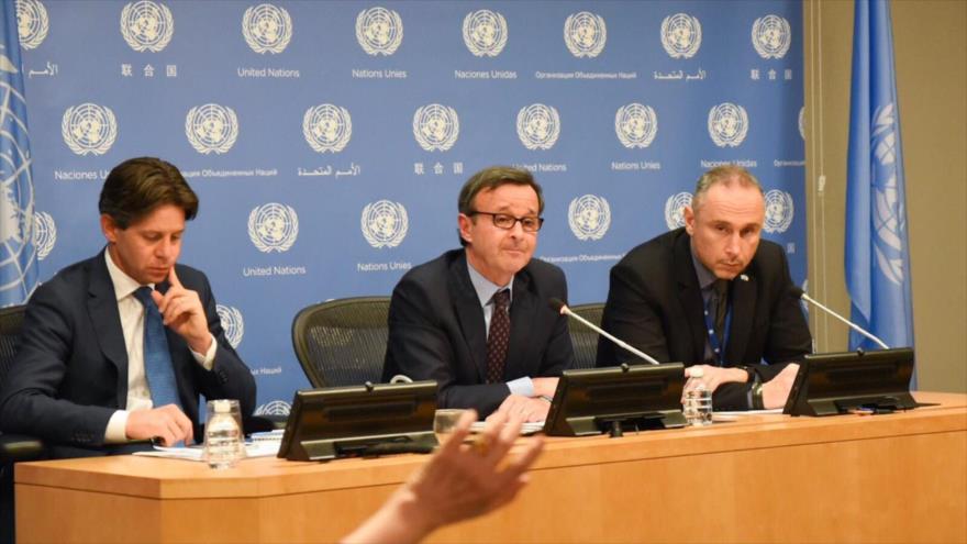 El presidente pro témpore del Consejo de Seguridad de las Naciones Unidas (CSNU), Sebastiano Cardi, ofrece una rueda de prensa, 1 de noviembre de 2017.
