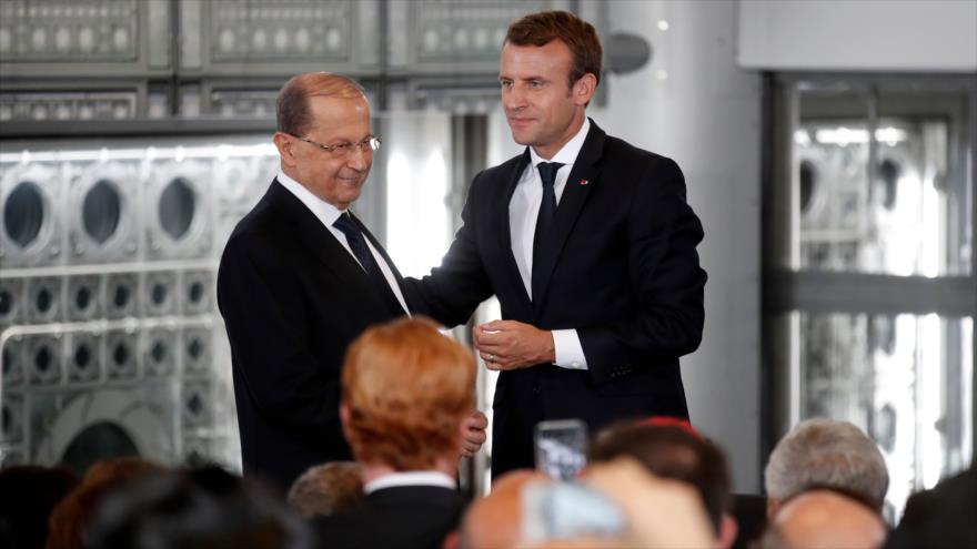El presidente de El Líbano, Michel Aoun (izda.), y su par francés, Emmanuel Macron, en el Palacio Presidencial del Elíseo, 25 de septiembre de 2017.