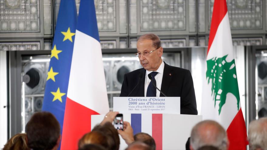 El presidente libanés, Michel Aoun, ofrece una rueda de prensa en París, capital francesa, 25 de septiembre de 2017.