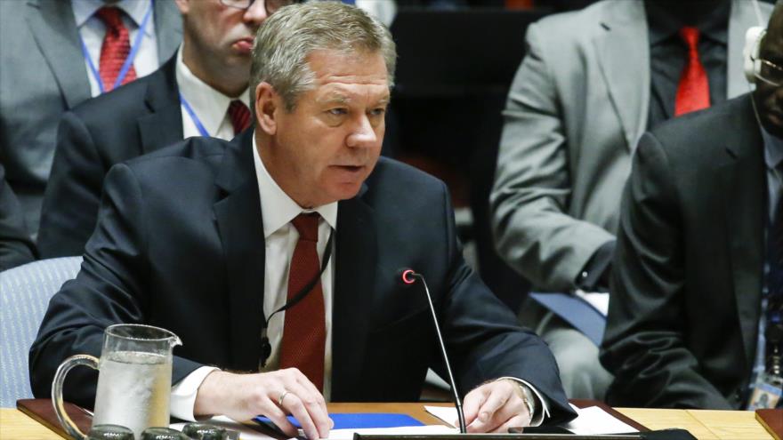 El viceministro de Asuntos Exteriores de Rusia, Gennady Gatilov, habla en una sesión del Consejo de Seguridad, abril de 2017.