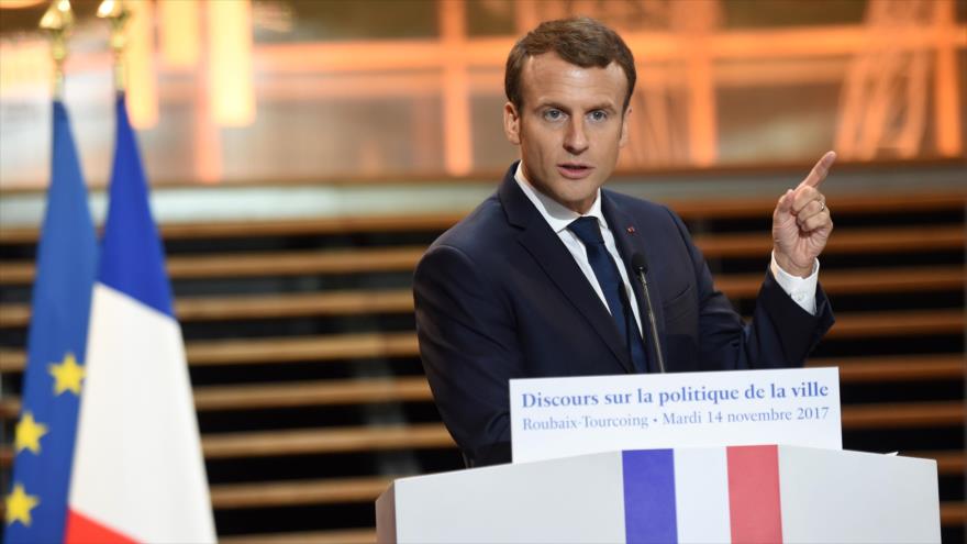 El presidente francés, Emmanuel Macron, da un discurso, en Tourcoing, norte de Francia, 14 de noviembre de 2017.