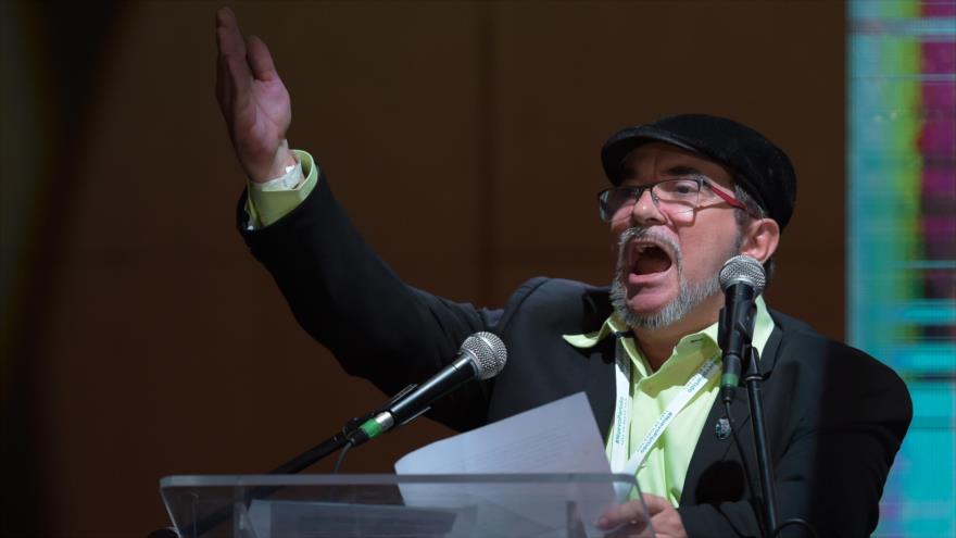 El líder de la Fuerza Alternativa Revolucionaria del Común, Rodrigo Londoño, en la apertura de su Congreso Nacional, Bogotá, 27 de agosto de 2017.