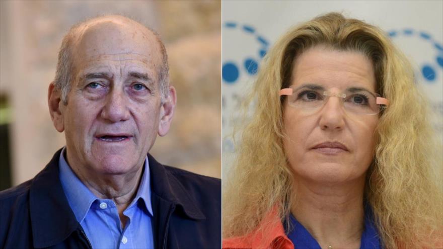 El ex primer ministro Ehud Olmert y Hadas Shtaif, veterana reportera de la radio del ejército israelí.