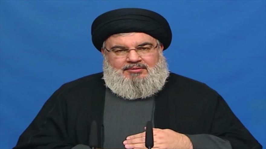 El líder de Hezbolá, Seyed Hasan Nasrolá, ofrece un discurso televisado en Beirut, capital ibanesa, 20 de noviembre de 2017.