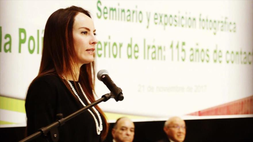 La senadora mexicana Gabriela Cuevas, habla en el seminario “115 años de Contacto entre Irán y México”, Ciudad de México, 22 de noviembre de 2017.