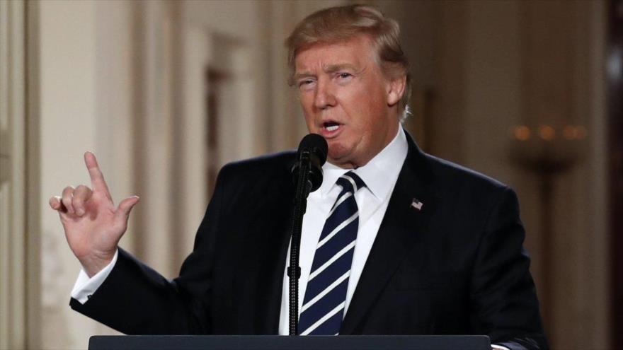 El presidente de EE.UU. Donald Trump, ofrece un discurso en la Casa Blanca, Washington.