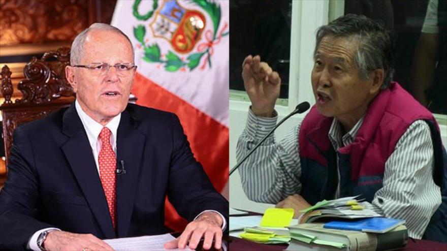 El presidente y el expresidente de Perú, Pedro Pablo Kuczynski (izda.) y el encarcelado Alberto Fujimori.