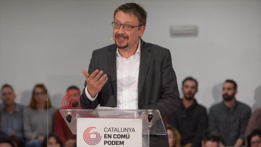 Xavier Domènech, candidato de la coalición que integran Catalunya En Comú y la marca catalana de Podemos, 4 de diciembre de 2017.