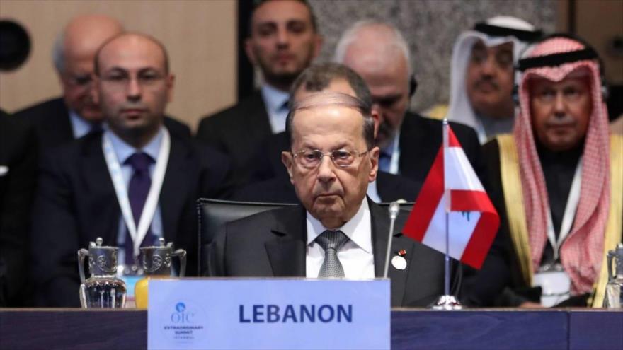 El presidente de El Líbano, Michel Aoun, en la cumbre de la Organización de la Cooperación Islámica (OCI), Estambul, 13 de diciembre de 2017.