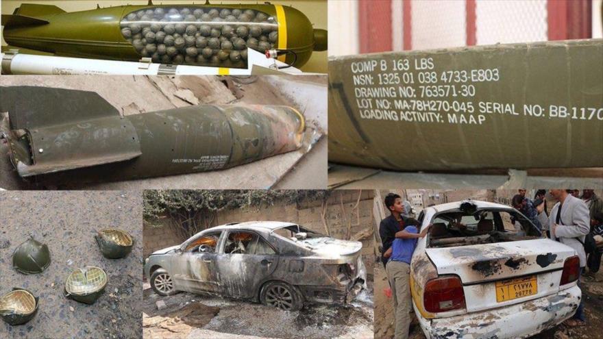 Fragmentos de bombas de racimo fabricados por EE.UU. lanzados por Arabia Saudí en Yemen.