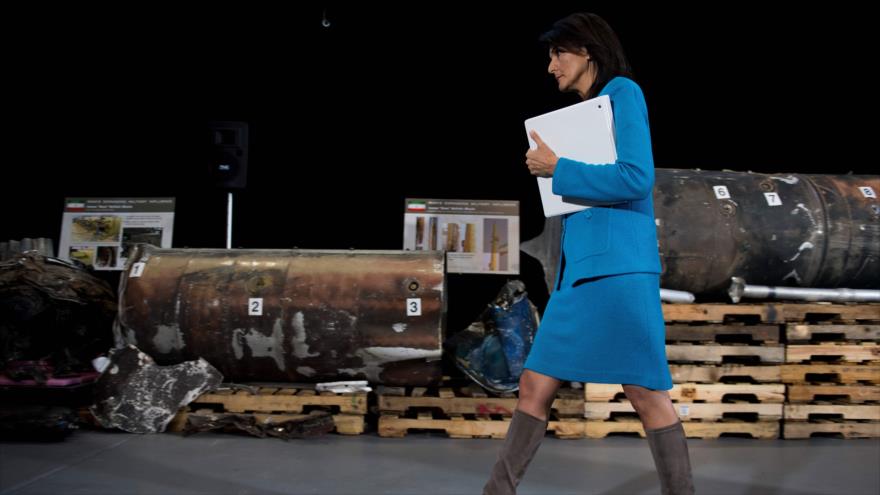 La embajadora de EE.UU. ante la ONU, Nikki Haley, en un discurso en la base militar de Anacostia, en Washington, 14 de diciembre de 2017.