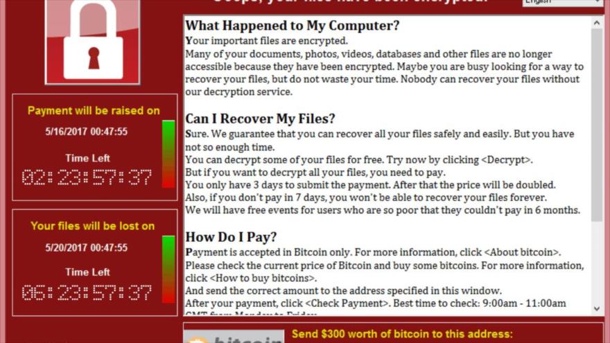 Así lucían las pantallas de los que recibieron el virus WannaCry.