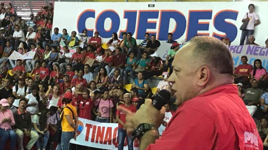 Diosdado Cabello, pronuncia un discurso ante miembros del Partido Socialista Unido de Venezuela (PSUV), 21 de diciembre de 2017.