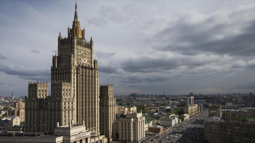 Una vista general del edificio del Ministerio de Asuntos Exteriores de Rusia en Moscú (la capital).