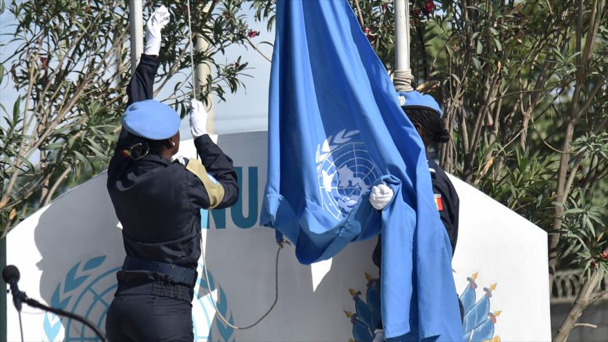 Agentes de la unidad policial formada por la ONU en la apertura de la Misión en Apoyo a la Justicia en Haití en Puerto Príncipe, 16 de octubre de 2017.