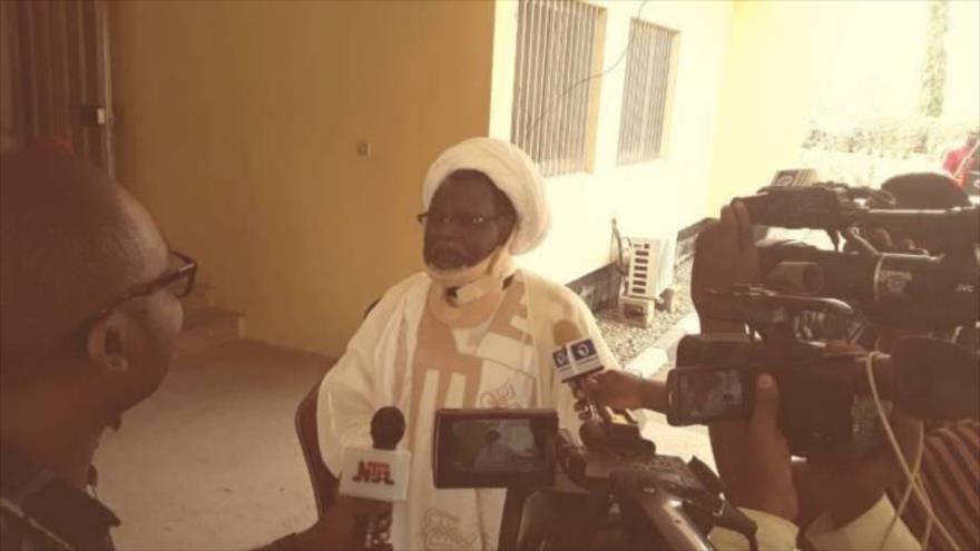 El líder del Movimiento Islámico de Nigeria (IMN, por sus siglas en inglés), el sheij Ibrahim Al-Zakzaky, habla a los periodistas, 13 de enero de 2018.