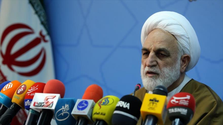 El portavoz del Poder Judicial de Irán, Qolam-Husein Mohseni Eyei, en una rueda de prensa, 14 de enero de 2018.