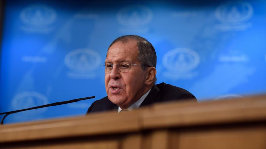 El ministro de Asuntos Exteriores de Rusia, Serguéi Lavrov, habla en su rueda de prensa anual en Moscú (capital), 15 de enero de 2018.
