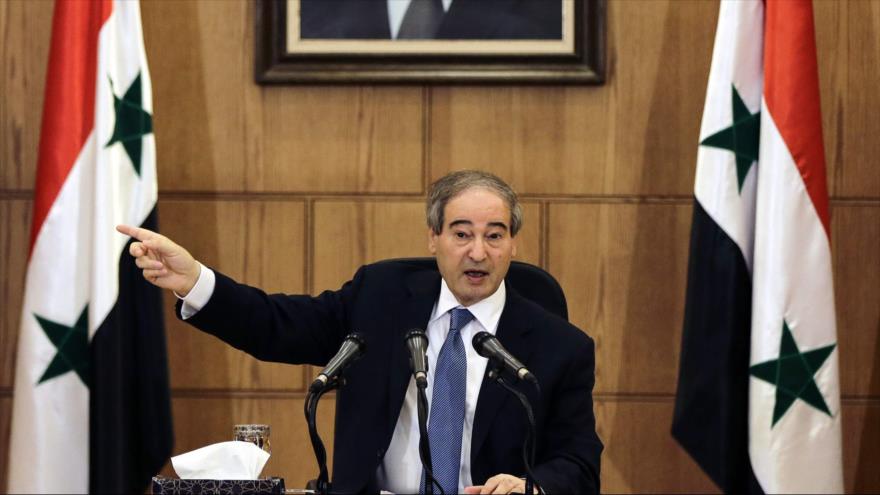 El vicecanciller de Siria, Faisal al-Miqdad, en una conferencia de prensa en Damasco (capital).