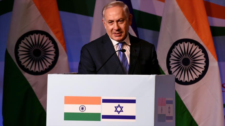El primer ministro israelí, Benyamin Netanyahu, habla durante una rueda de prensa en Nueva Delhi, la capital de La India, 15 de enero de 2018.