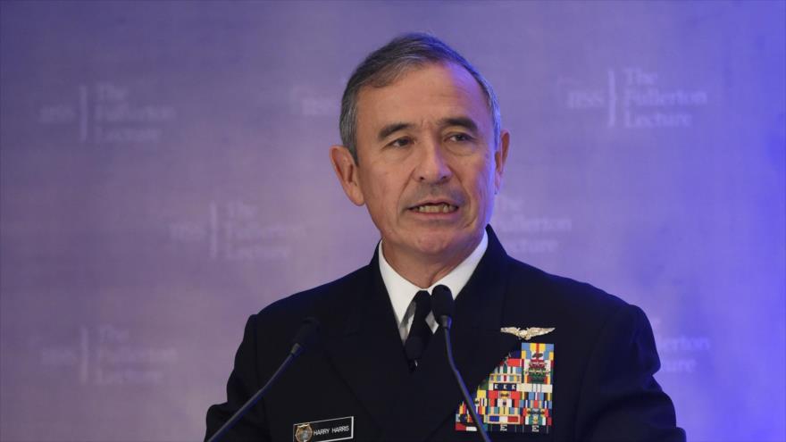 El jefe del Comando del Pacífico de EE.UU., el almirante Harry Harris, pronuncia un discurso en una conferencia en Singapur, 17 de octubre de 2017.