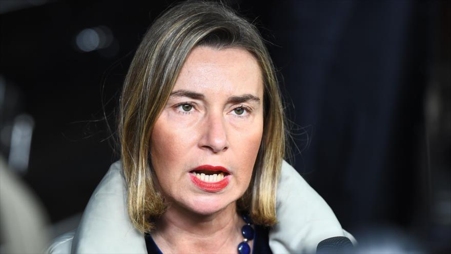 La jefa de la Diplomacia europea, Federica Mogherini, a su llegada a la sede del bloque en Bruselas, 22 de enero de 2018.